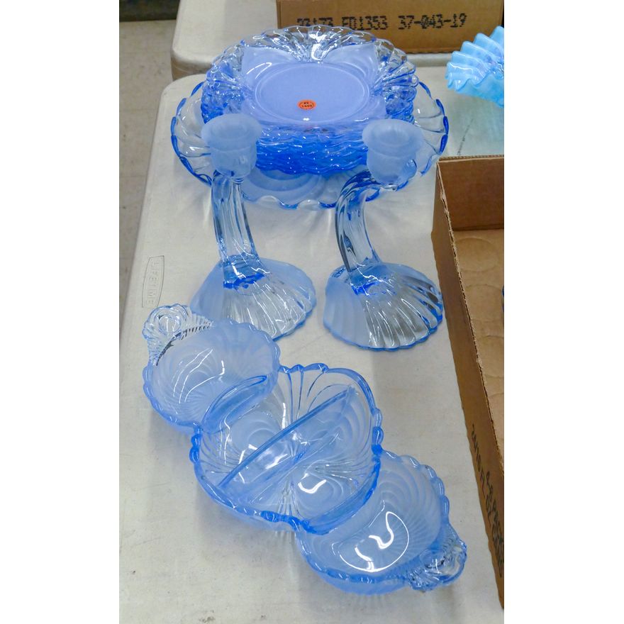 9pc Cambridge Blue Caprice Frosted Glass