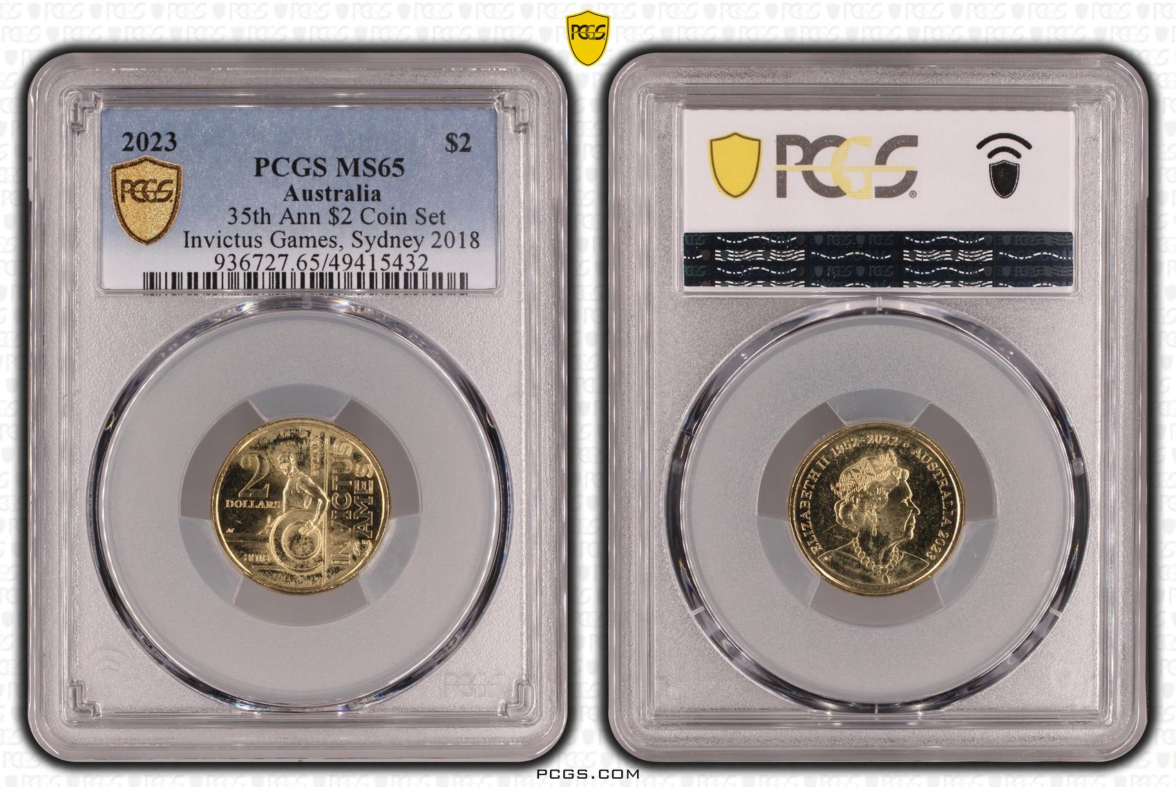 Elizabeth II, 35th Ann $2 Coin SetInvictus Games, Sydney 2018 , Two Dollar, 2023, PCGS MS65