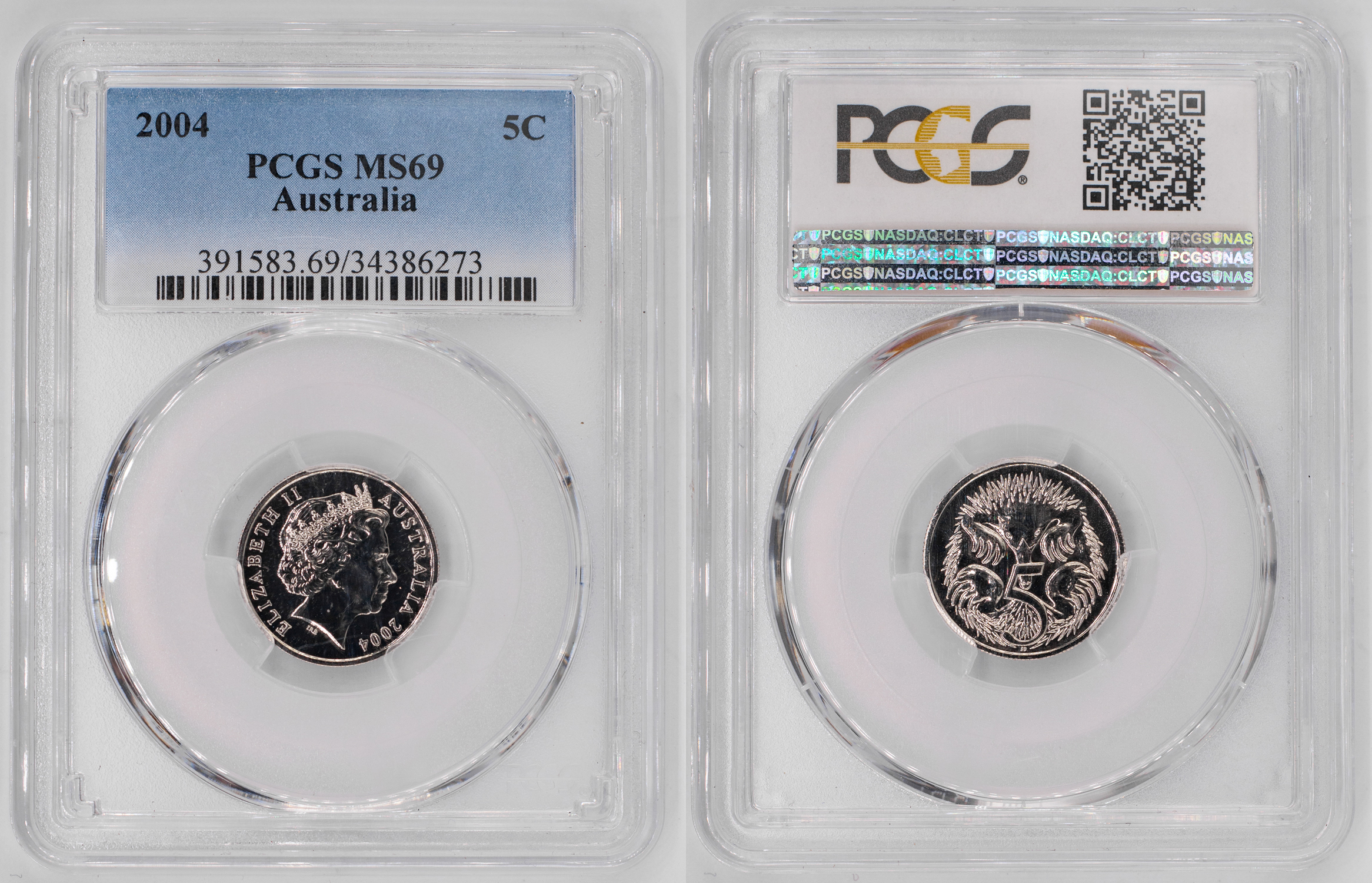 Elizabeth II, Five Cent, 2004, PCGS MS69