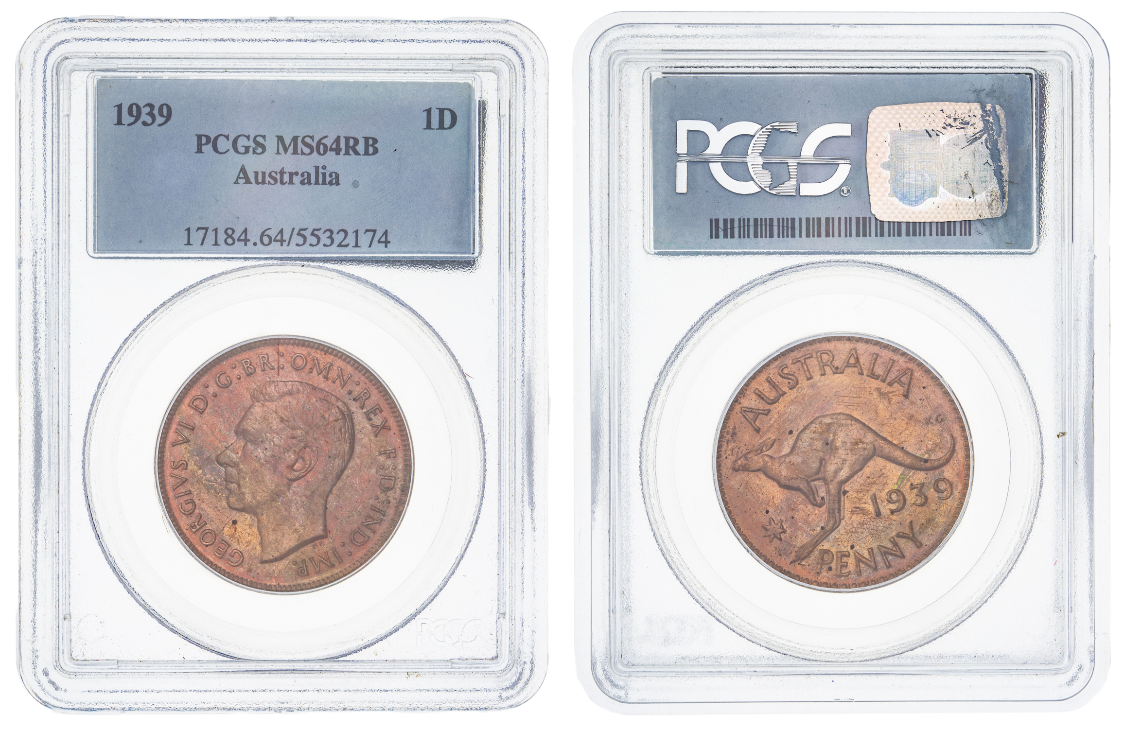 George VI, Penny, 1939, PCGS MS 64RB
