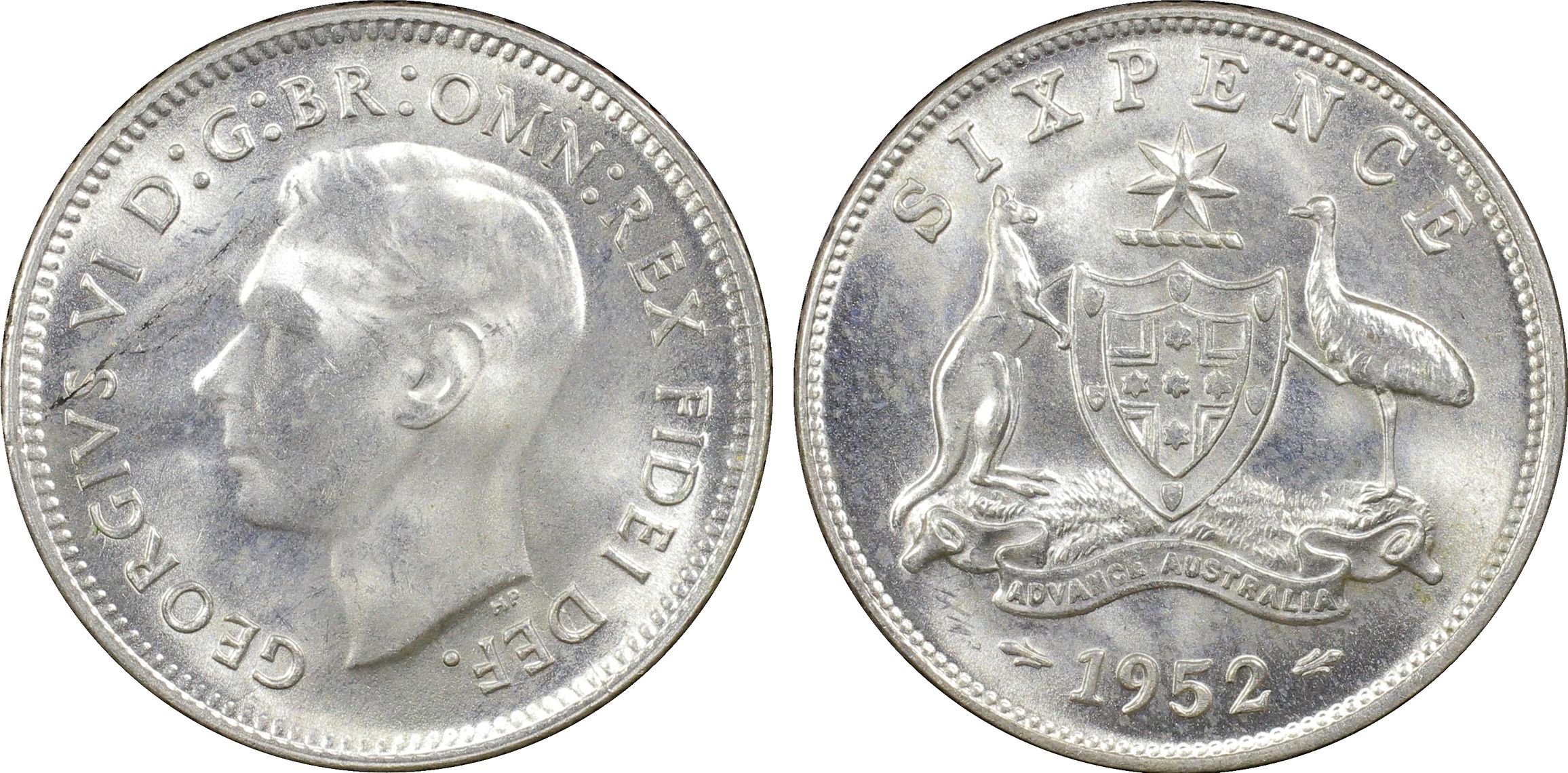 George VI, Sixpence, 1952, PCGS MS64