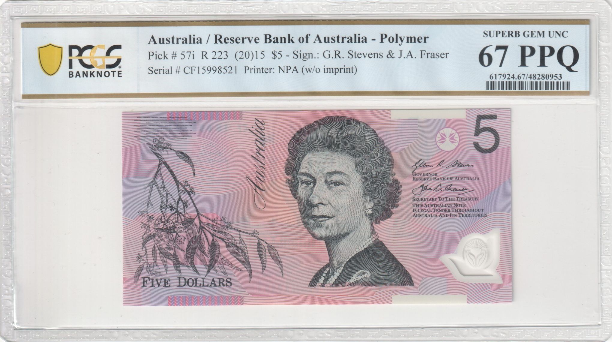 Stevens/Fraser, Five Dollar, 2015, PCGS Superb Gem UNC 67 PPQ