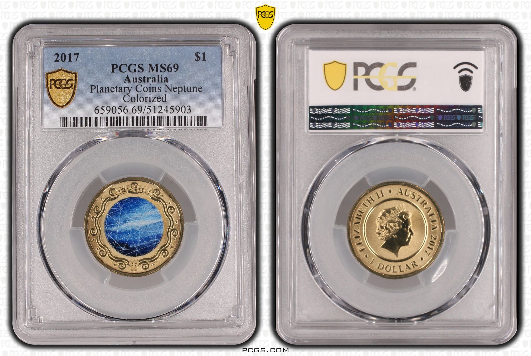 2017 Aus $1 Planetary Coins Neptune Colorized PCGS MS69