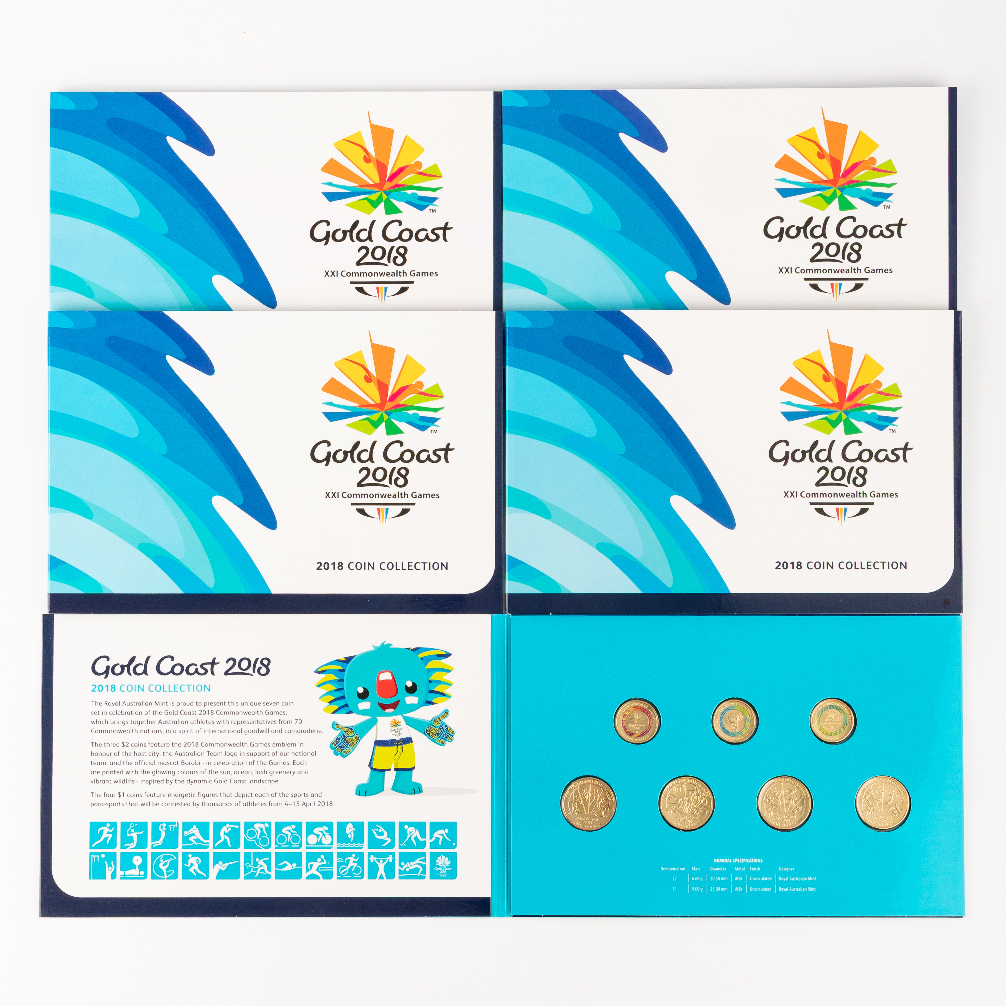 XXI Commonwealth Games Coin Collection, One Dollar - Two Dollar, 2018, UNC