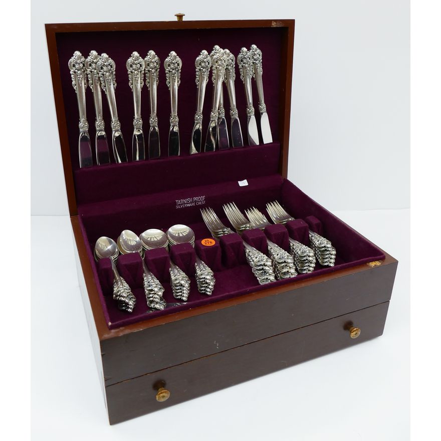 61pc Wallace Grand Baroque Sterling Flatware Service for 12- 2286g TW + 13 Filled Handles