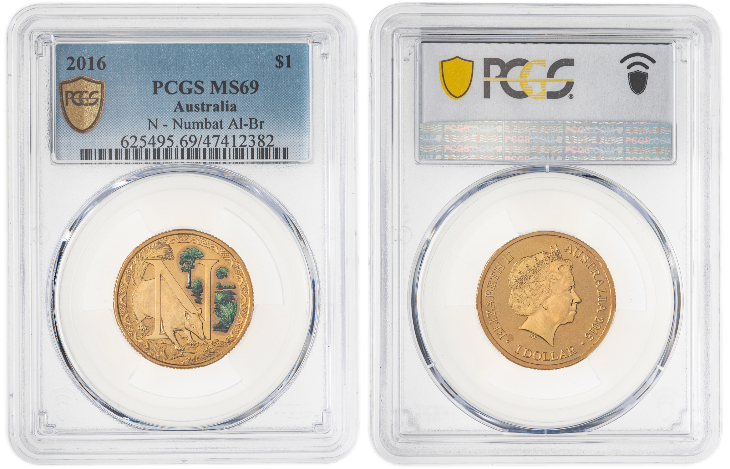 Elizabeth II, N - Numbat Al-Br, One Dollar, 2016, PCGS MS69