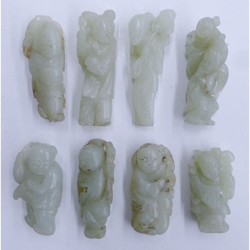 8pc Chinese Qing Jade White/Celadon Immortals