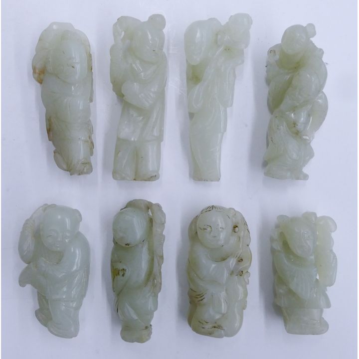 8pc Chinese Qing Jade White/Celadon Immortals