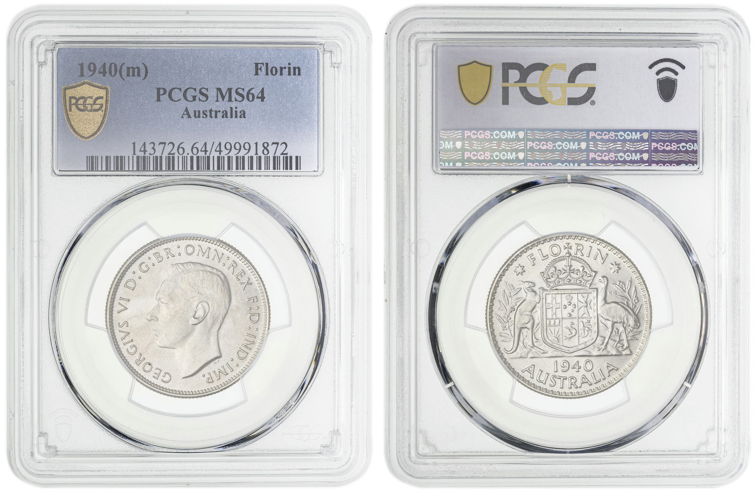 George VI, Florin, 1940, PCGS MS64