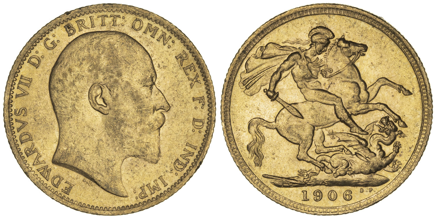 Edward VII, St George Reverse, Sovereign, 1906-S, gVF