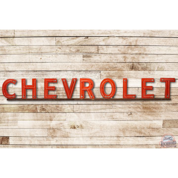 16' Chevrolet Single Sided Porcelain Neon Dealership Lettered Sign TAC 8.75
