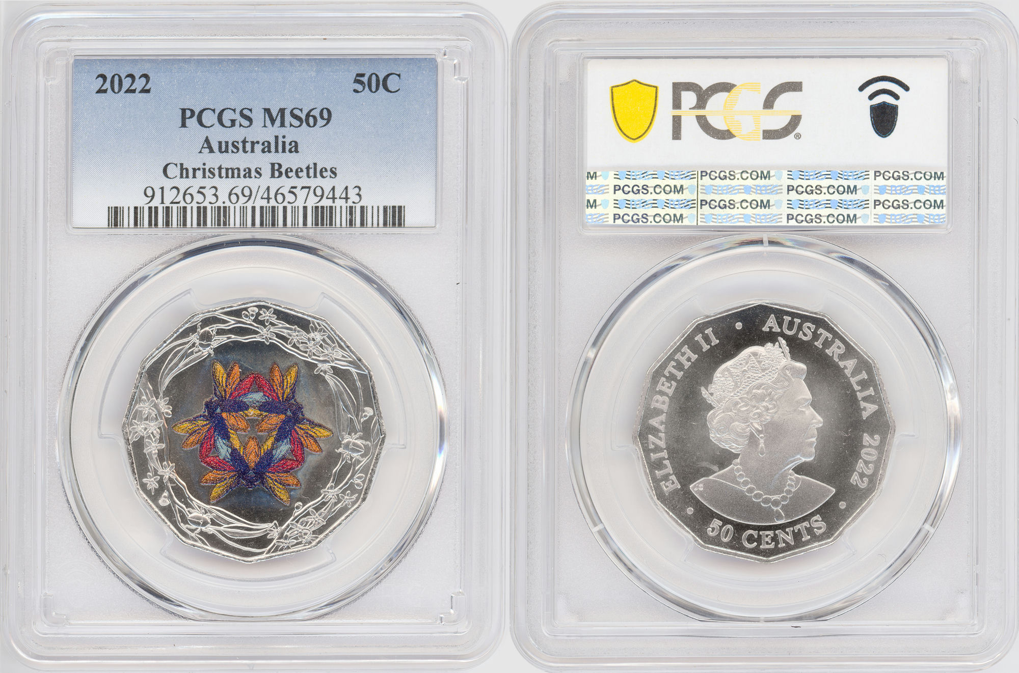 169 · Christmas Beetles Colorized , Fifty Cent, 2022, PCGS MS69