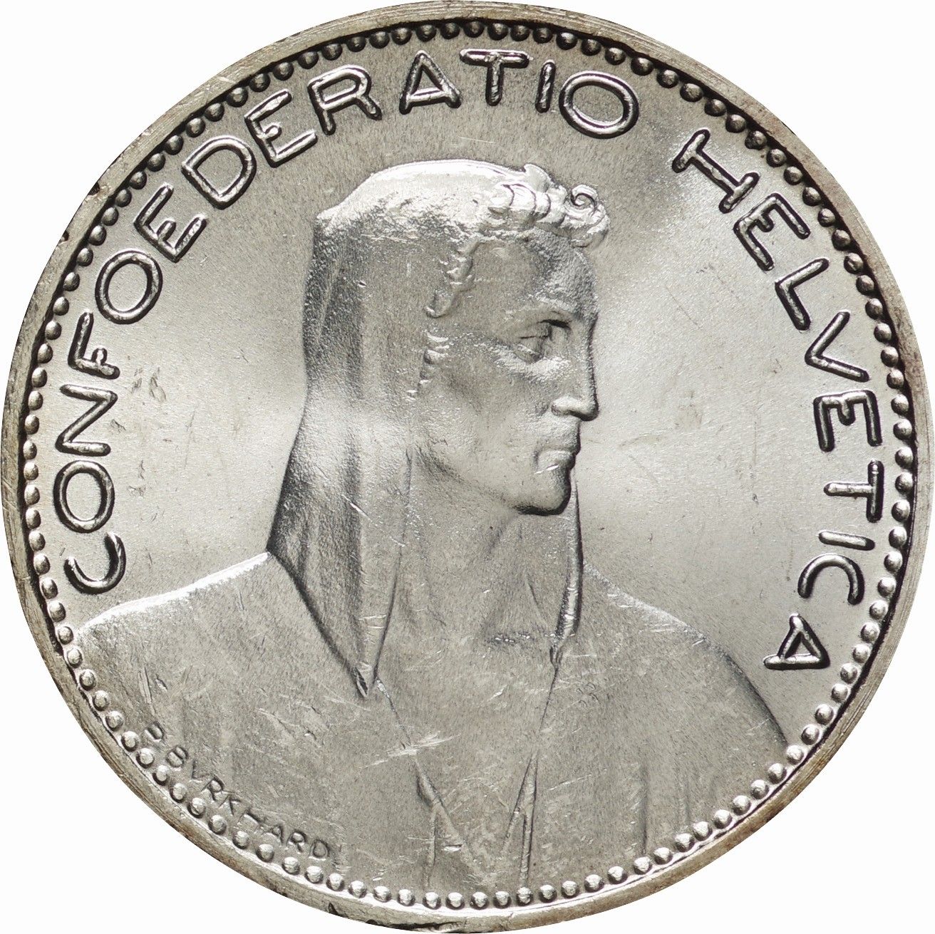 スイス-Switzerland. Silver. 5フラン(Francs). ウィリアム・テル像 5 
