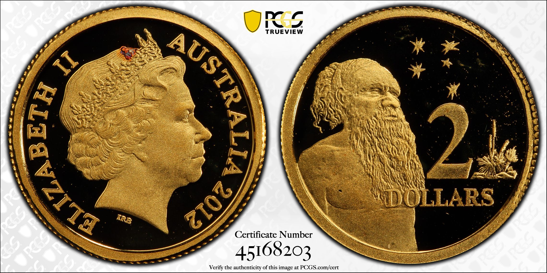 2012 Australia Gold Two Dollar, $2 Aborigine PCGS - PR69DCAM -203