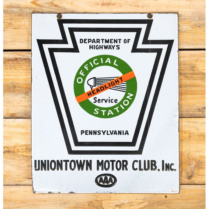 Pennsylvania Official Headlight Service Station Double Sided Porcelain Sign TAC 9