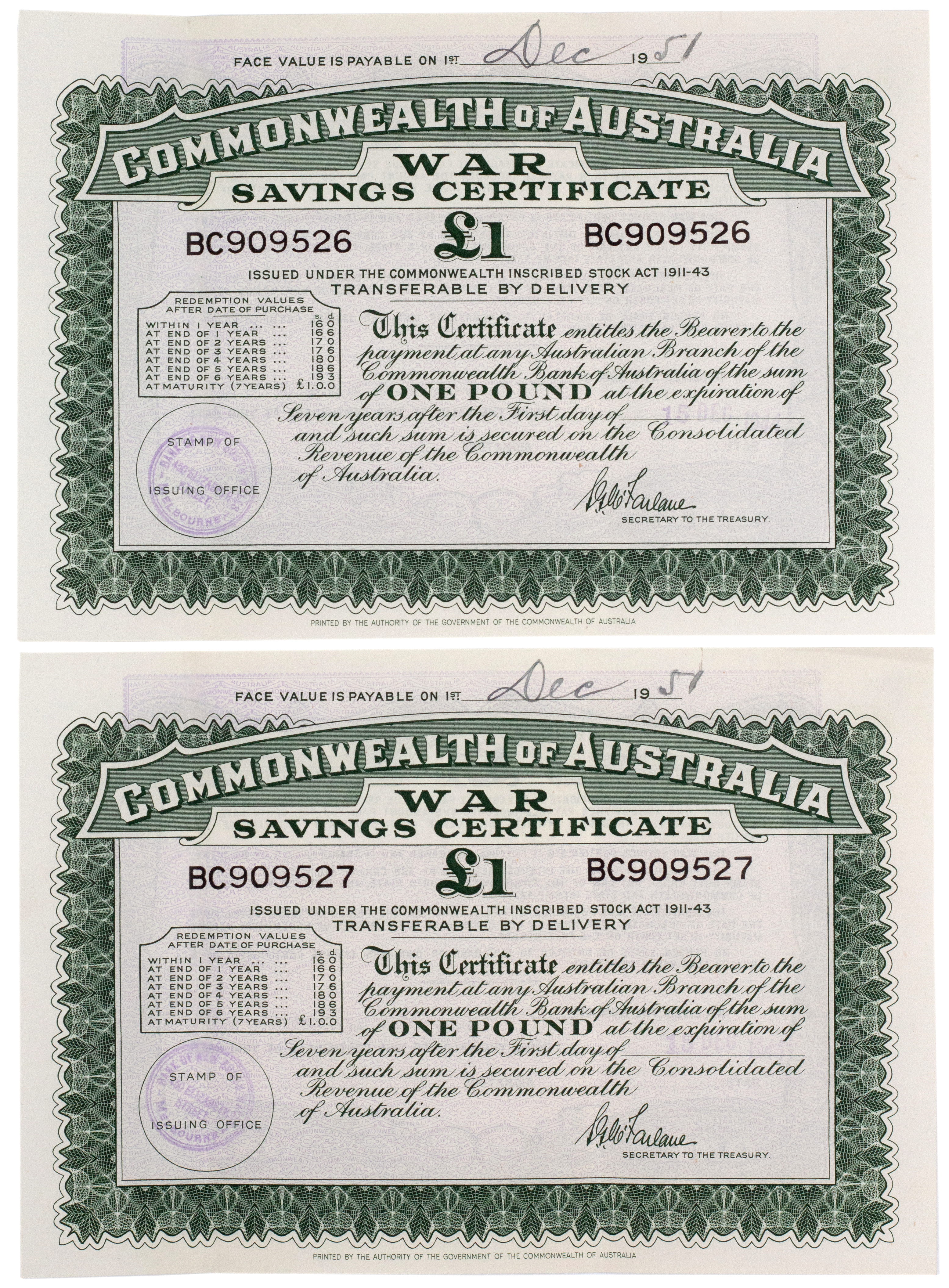 War Savings Certificate, 1941, EF