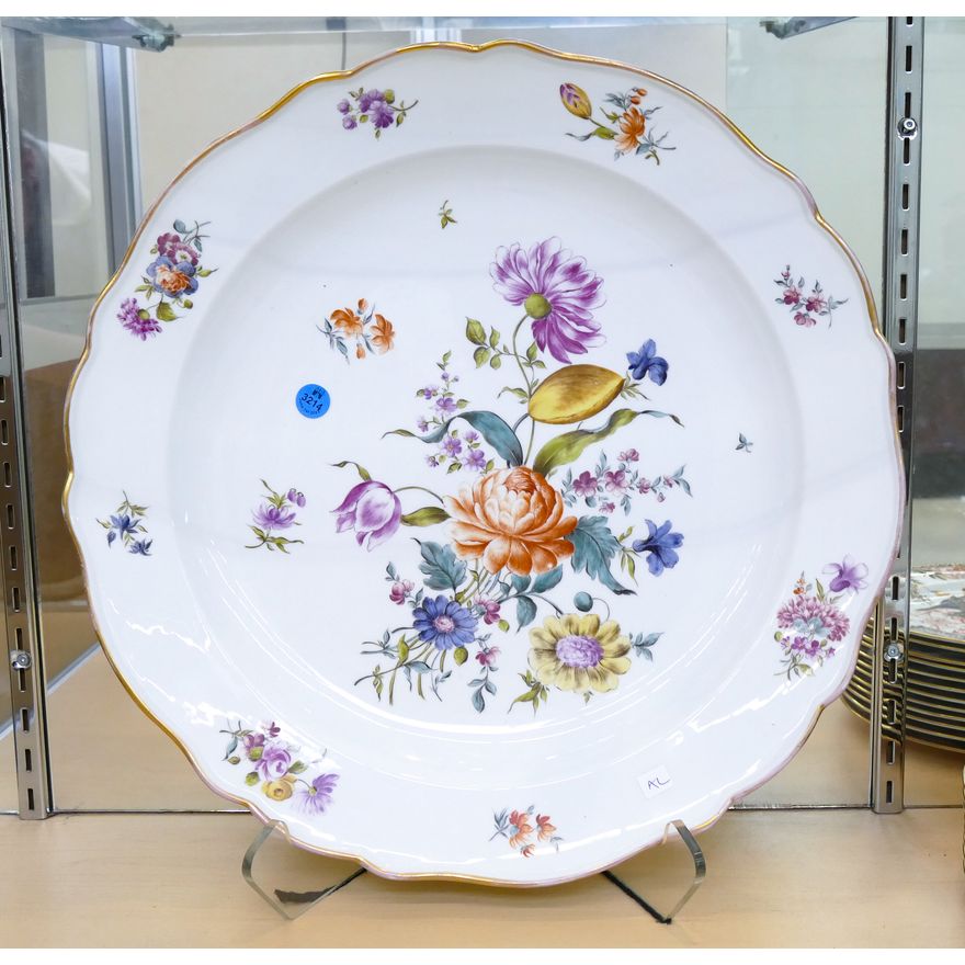 Antique Meissen Floral Porcelain Large Serving Tray 17''