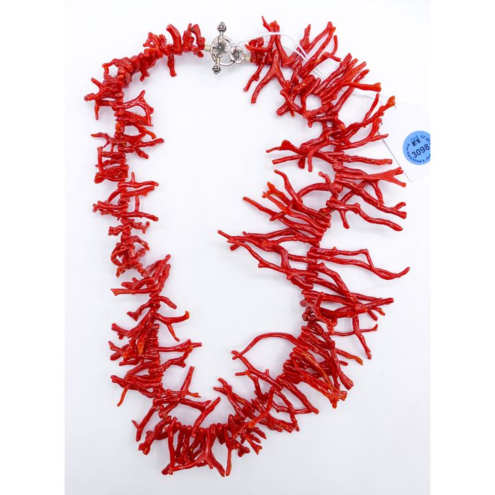 Sterling Natural Red Coral Branch Necklace 20'' - 102 Grams