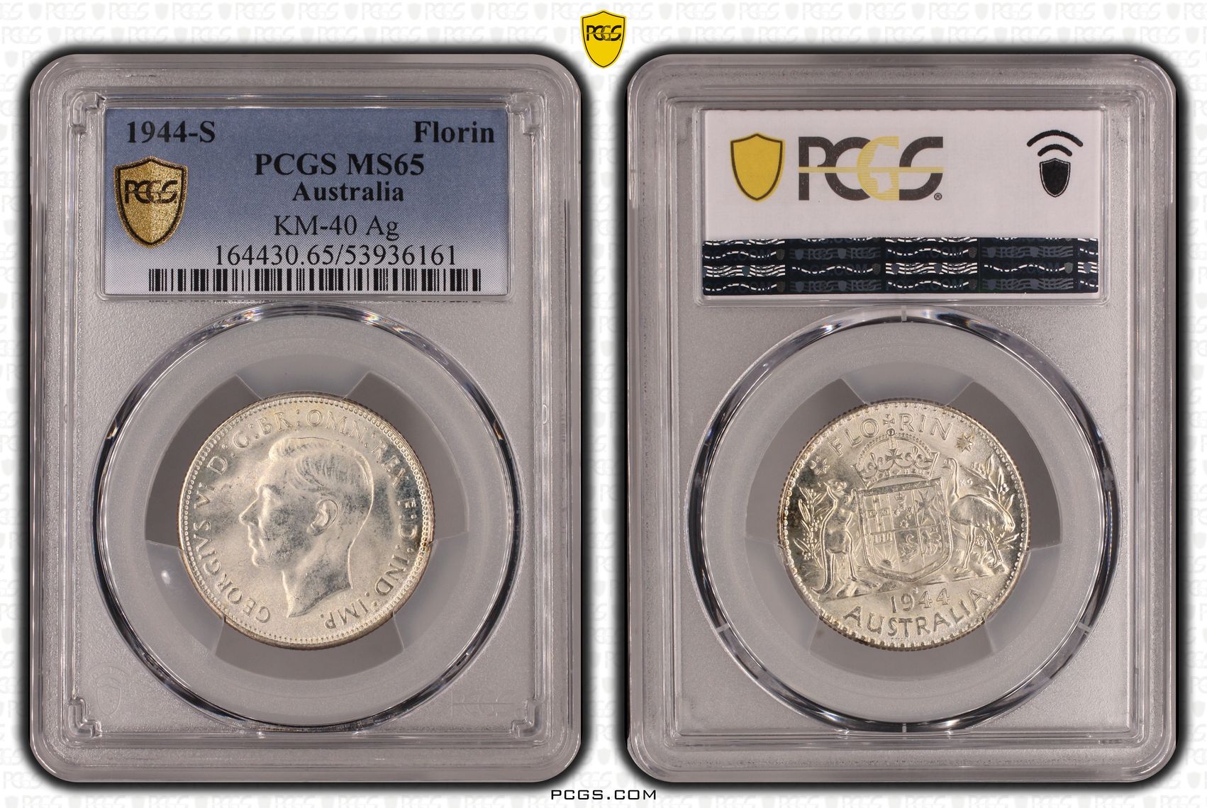 George VI, Florin, 1944-S, PCGS MS65