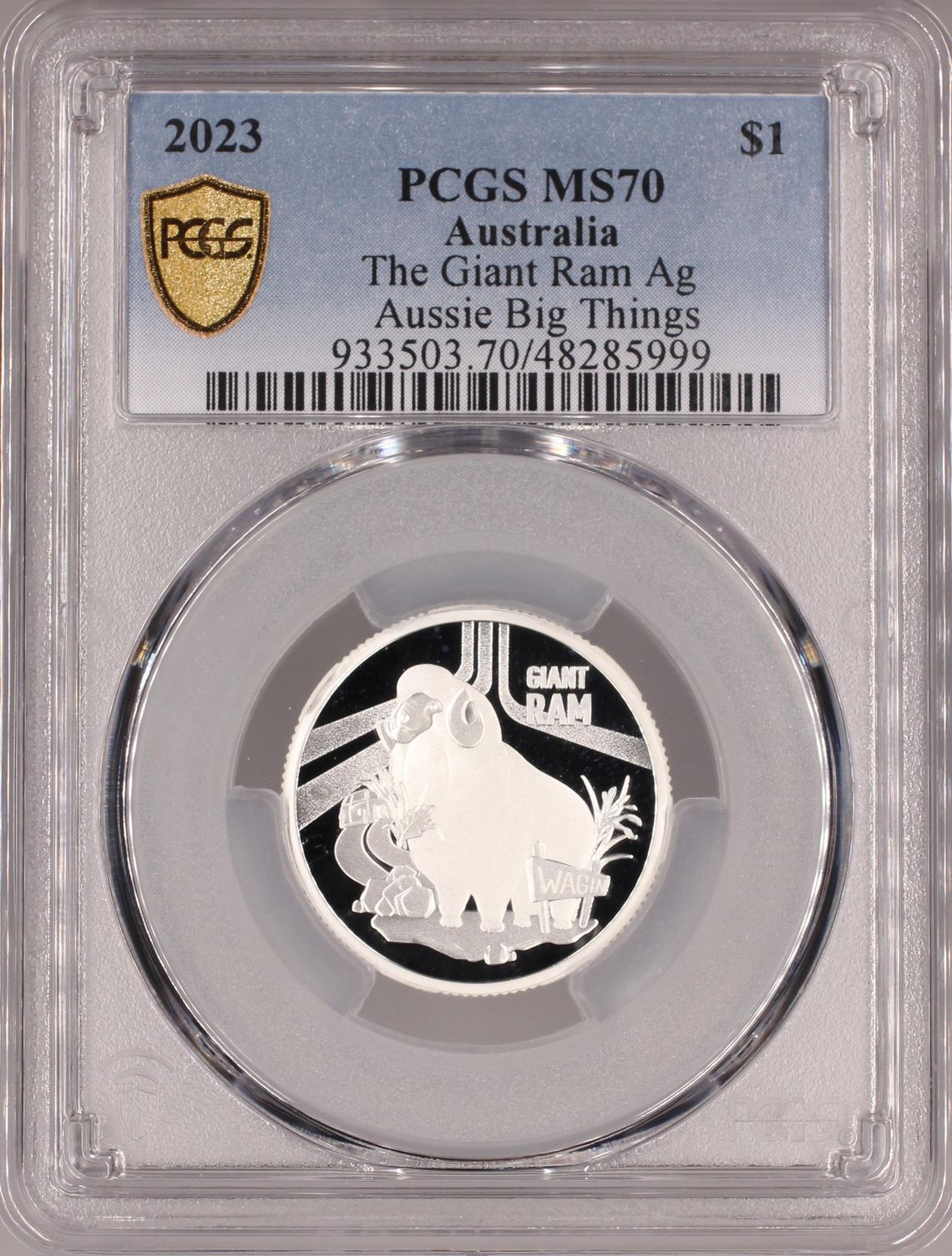 The Giant Ram Ag Aussie Big Things, POP 4/0, One Dollar, 2023, PCGS PR70DCAM