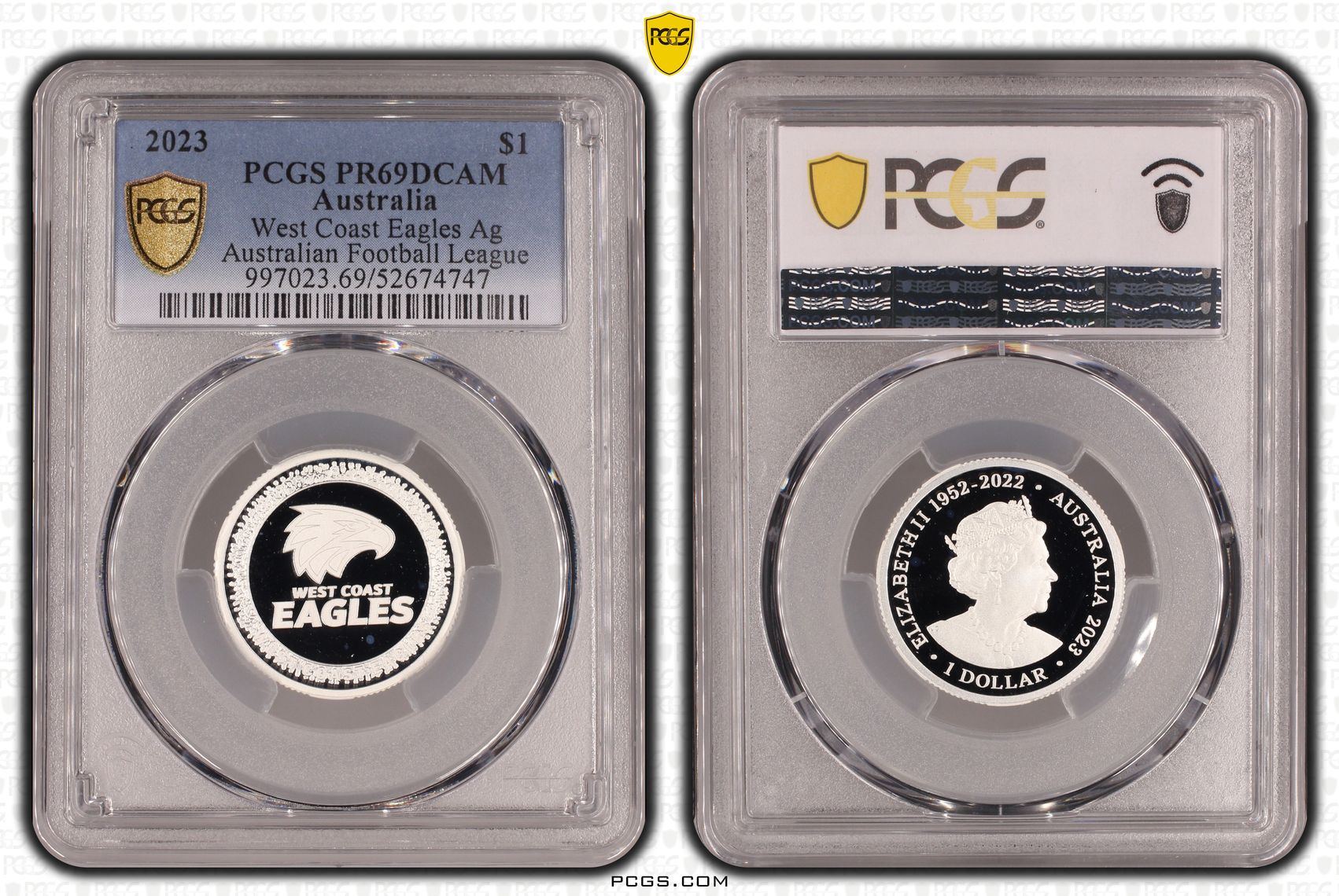 West Coast Eagles Silver Australian Football League, POP 1/0, One Dollar, 2023, PCGS PR69DCAM