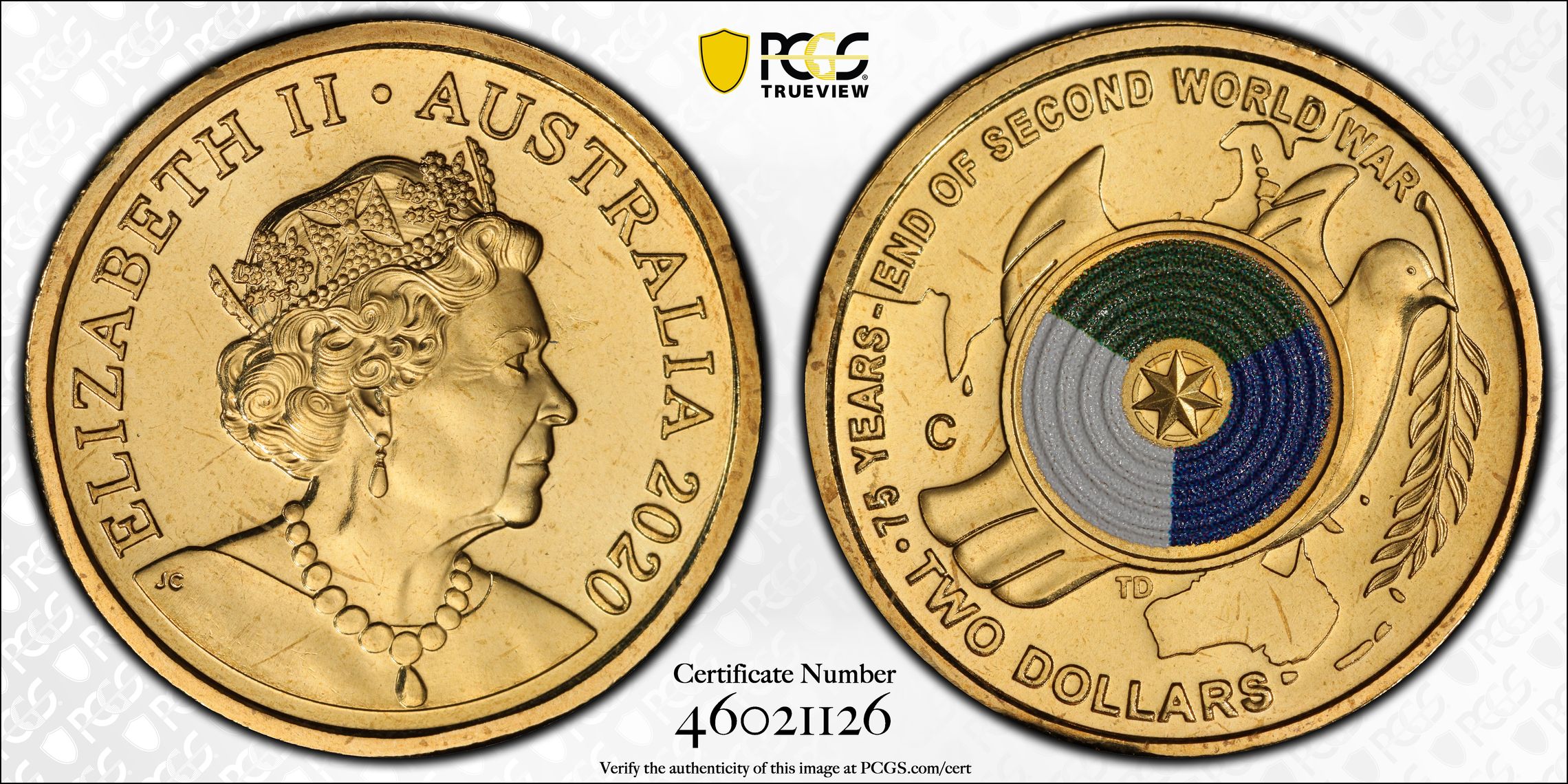 75th Ann End of WWII Colorized, Two Dollar, 2020-C, PCGS MS67