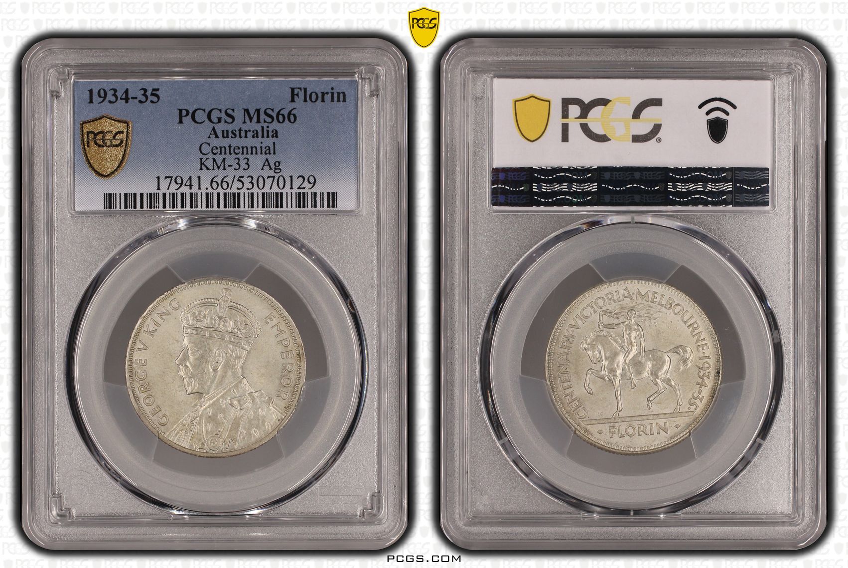 George V, Centennial KM-33 Silver, Florin, 1934-35, PCGS MS66