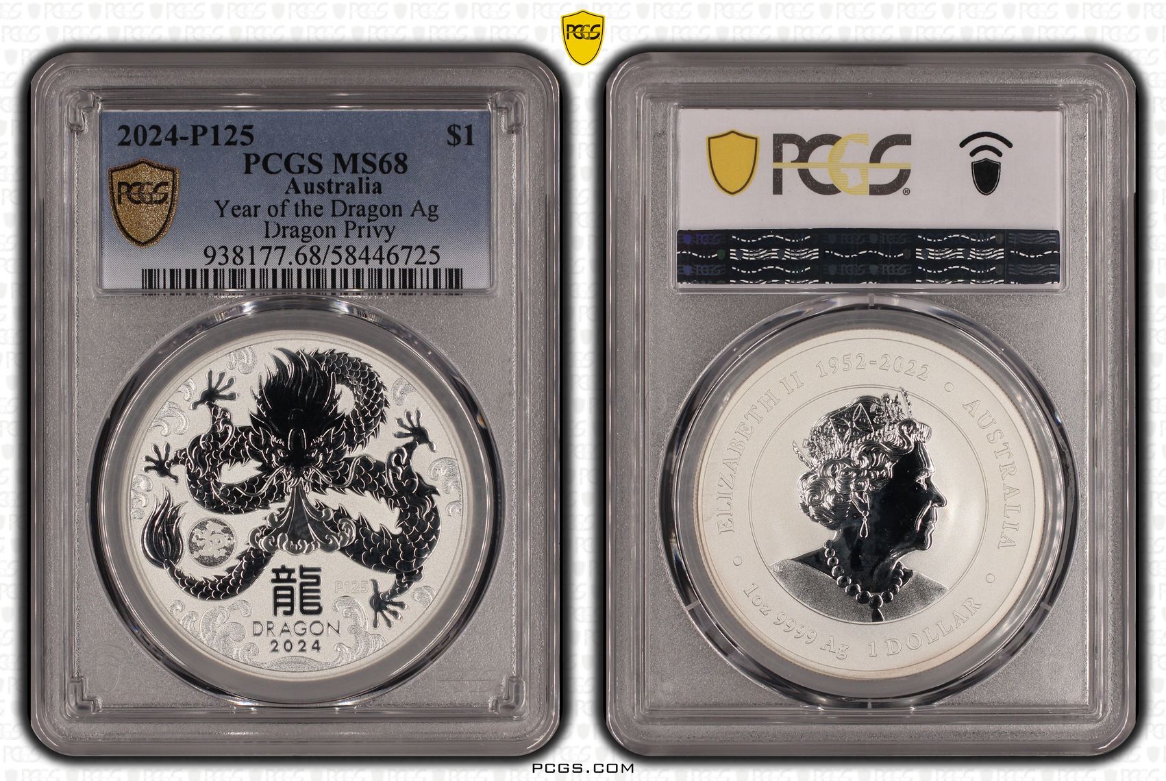 Year of the Dragon Dragon Privy Silver, One Dollar, 2024-P125, PCGS MS68
