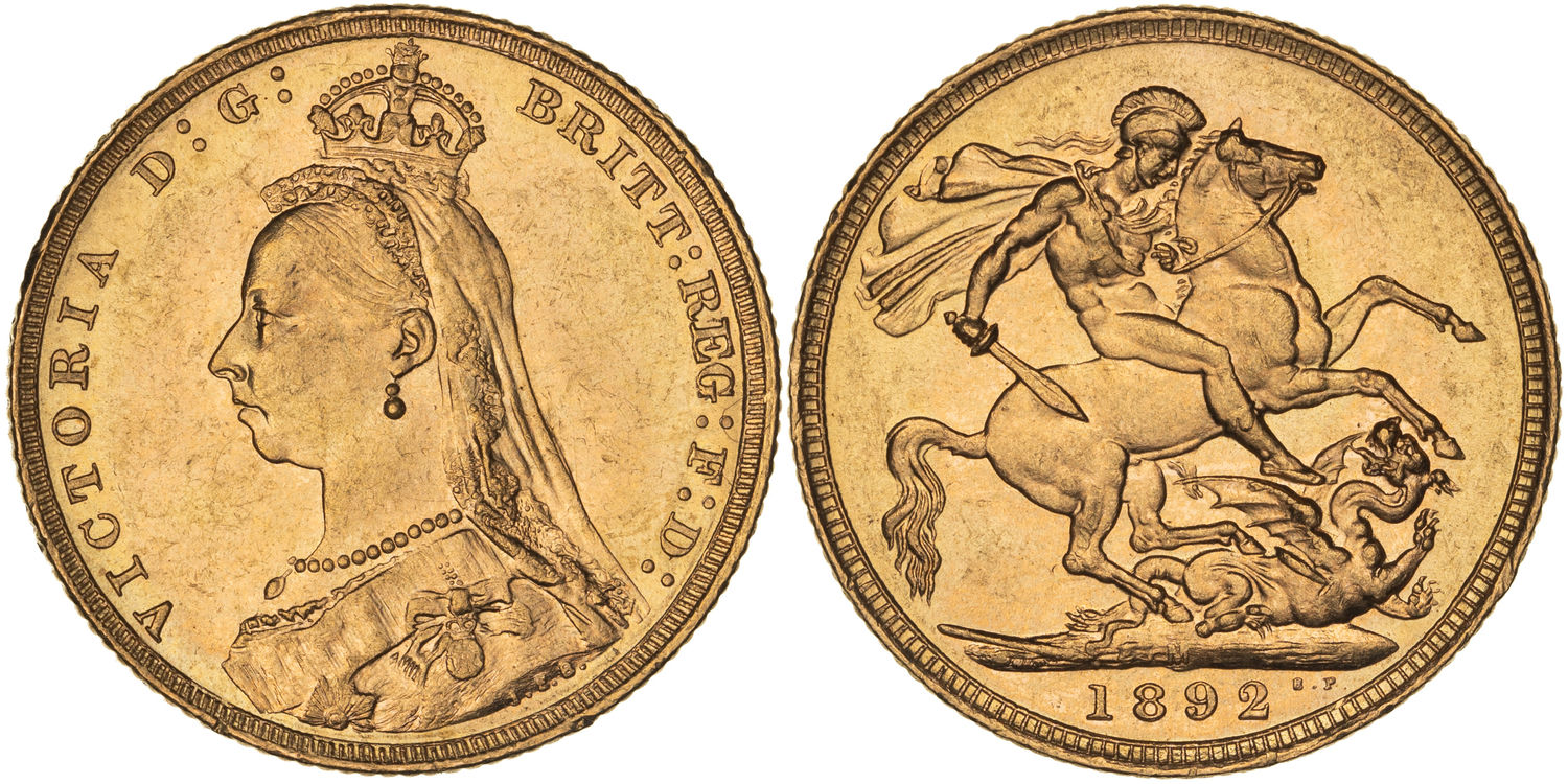 Victoria, St George Reverse, Sovereign, 1892-M, UNC