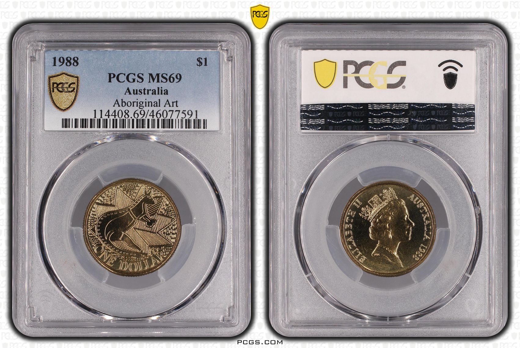 Aboriginal Art - Kangaroo POP 12/0, One Dollar, 1988, PCGS MS69