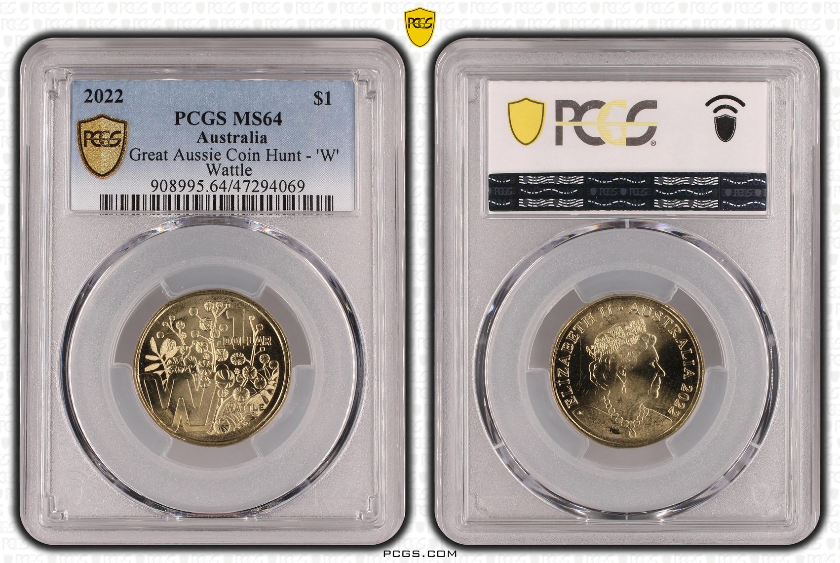 Great Aussie Coin Hunt - 'W', One Dollar, 2022, PCGS MS 64