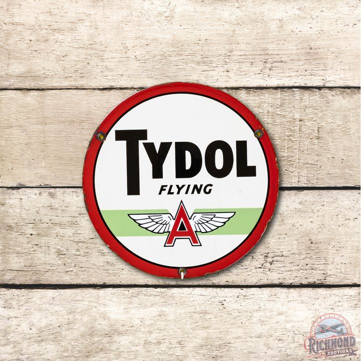 10" Tydol Flying A Porcelain Pump Sign TAC 8.5