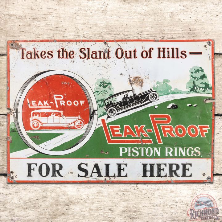 Early Leak Proof Piston Rings Embossed SST Sign w/ Touring Cars