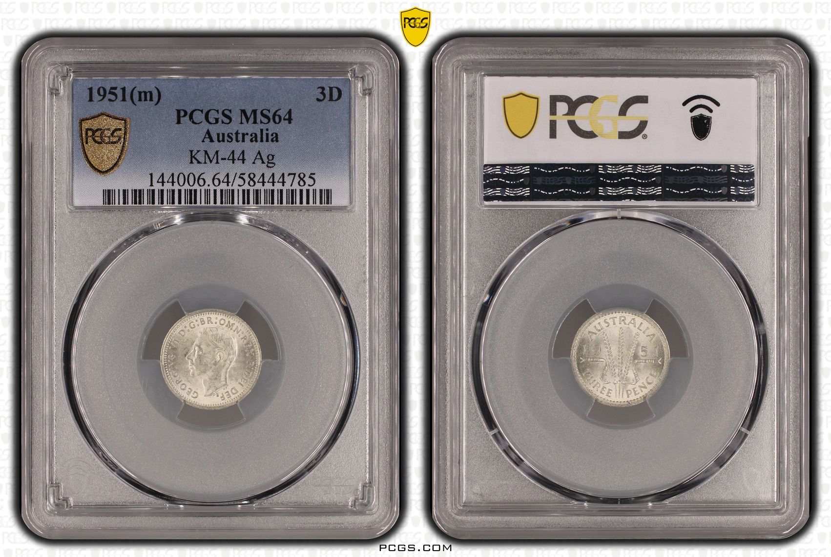 KM-44 Silver, Threepence, 1951(m), PCGS MS64