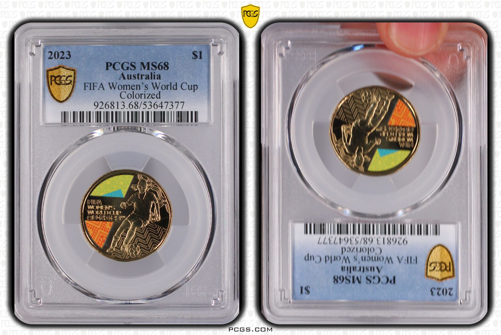 350 · FIFA Women's World Cup Colourised, One Dollar, 2023, PCGS MS68