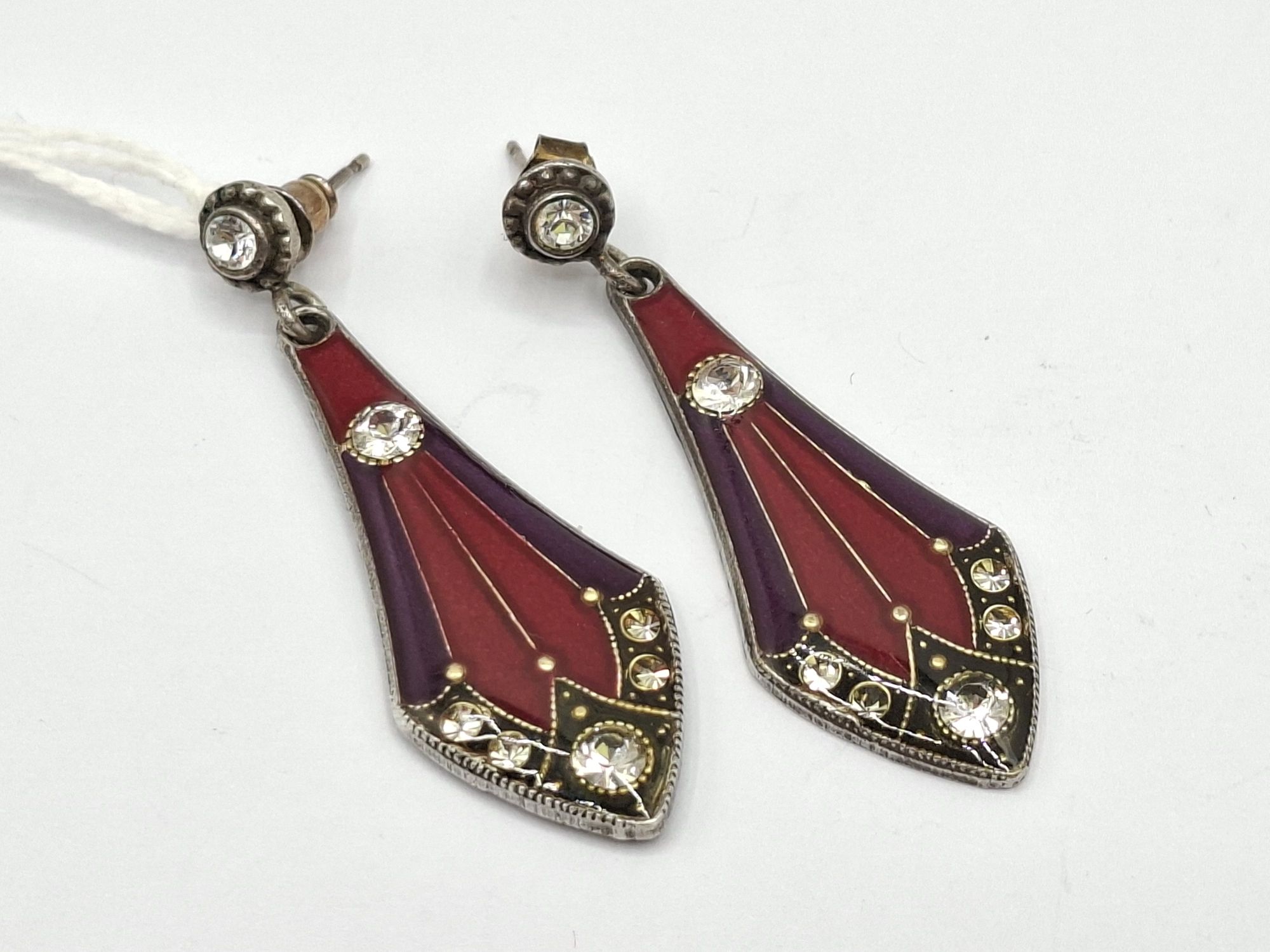 A Pair Of Silver Enamelled Earrings