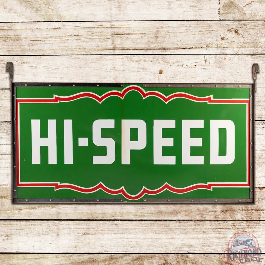 Hi-Speed Gasoline DS Porcelain Sign w/ Frame