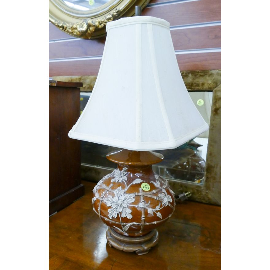 Antique Asian Style Applied Porcelain Table Lamp- 20''
