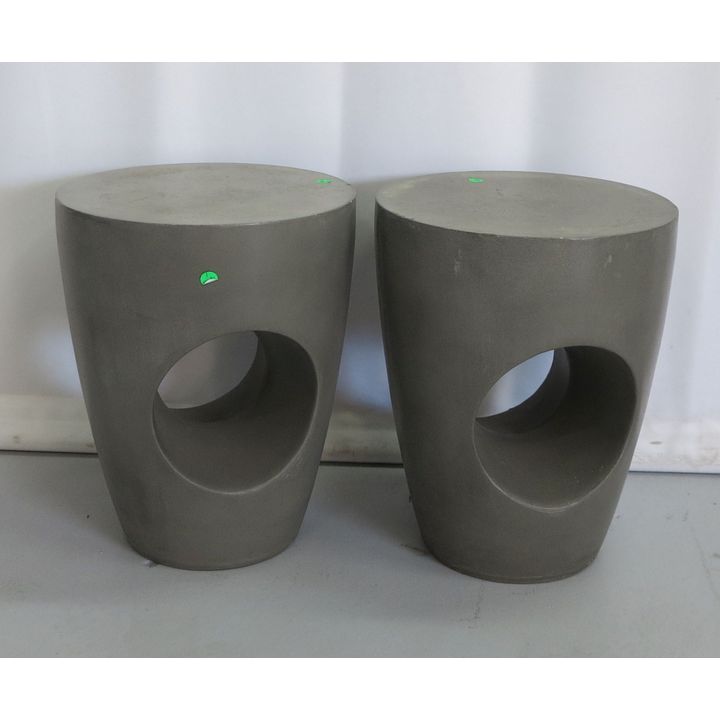 PAIR OF CONCRETE FIBRE CAST STOOLS/SIDE TABLES