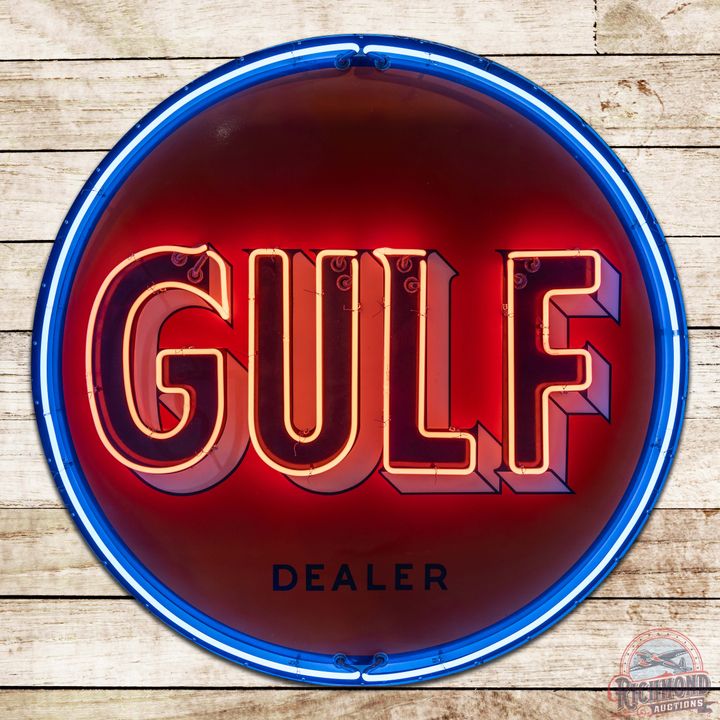 Gulf Gasoline Dealer 66" Single Sided Porcelain Neon Sign