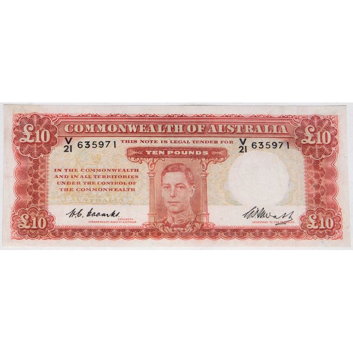 Coombs/Watt, Ten Pounds, 1949,  VF