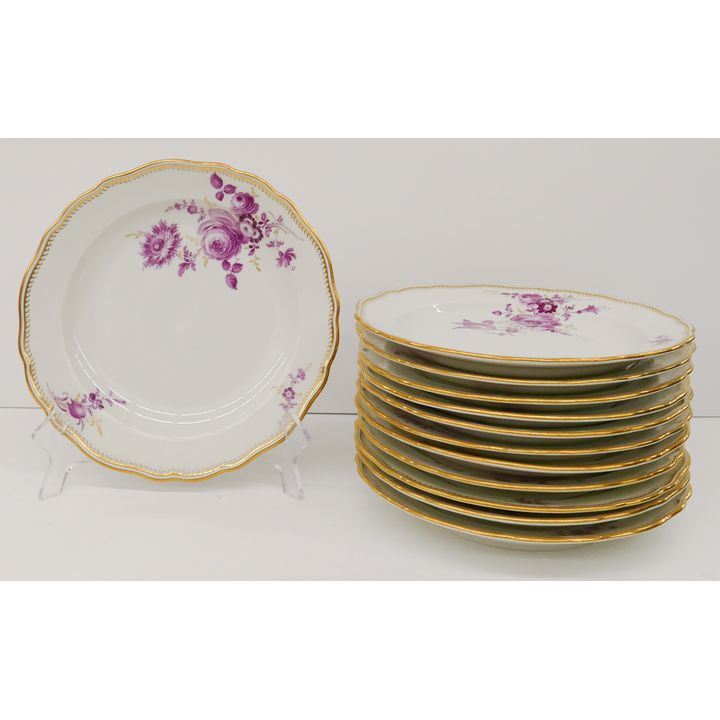 12pc Meissen Pink Flower Porcelain Luncheon Plates