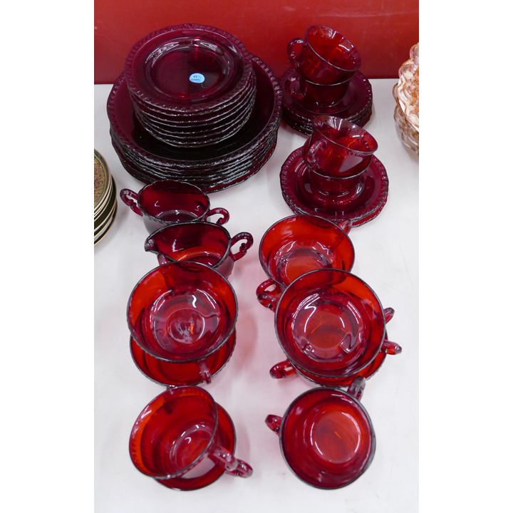 31pc Vintage Red Glass Dinnerware