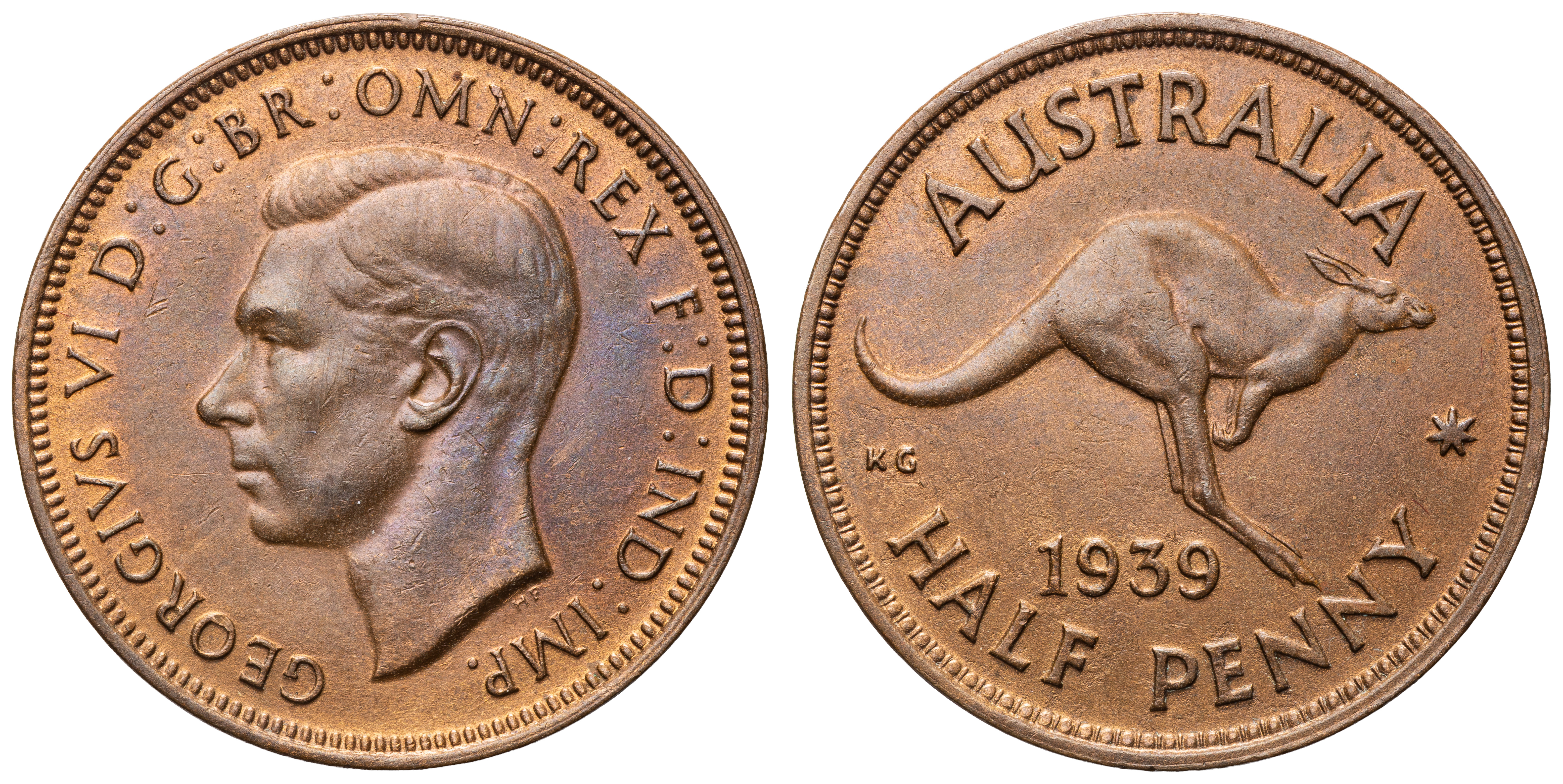 George VI, Halfpenny, 1939, aUNC - UNC