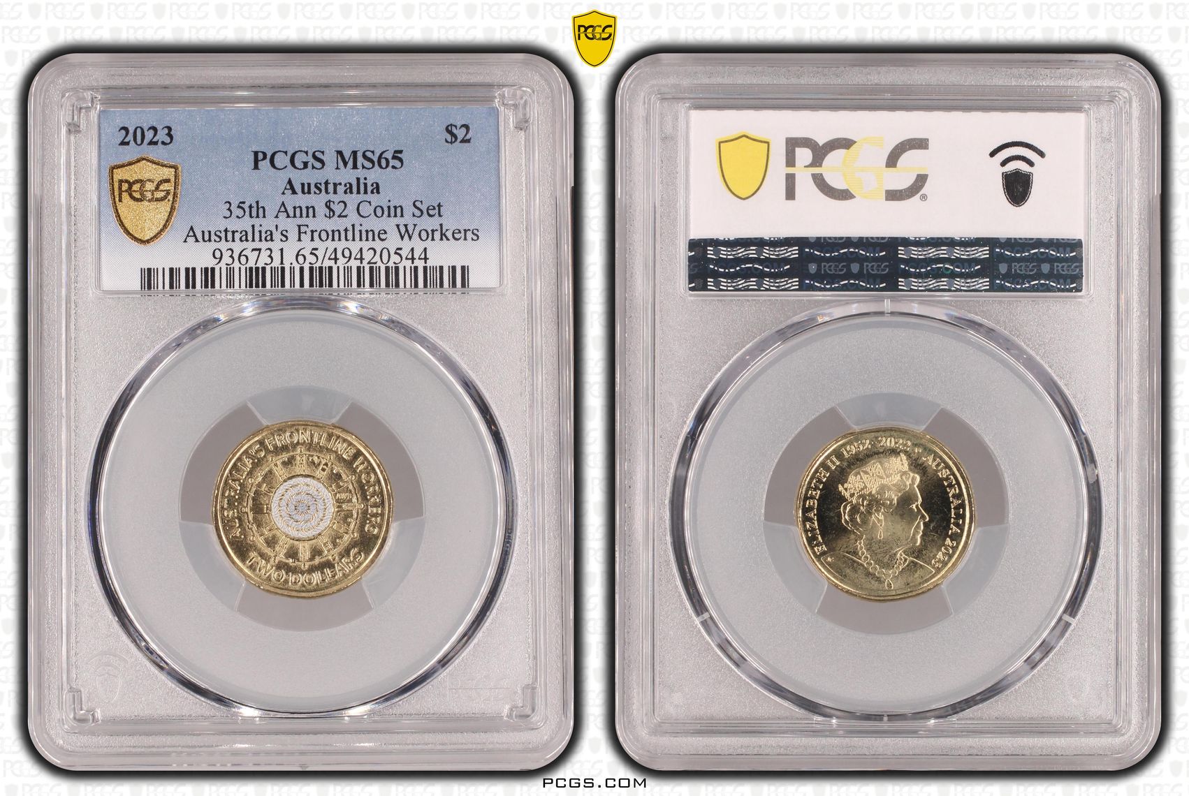 Elizabeth II, 35th Ann $2 Coin Set - Australia's Frontline Workers, Two Dollar, 2023, PCGS MS65