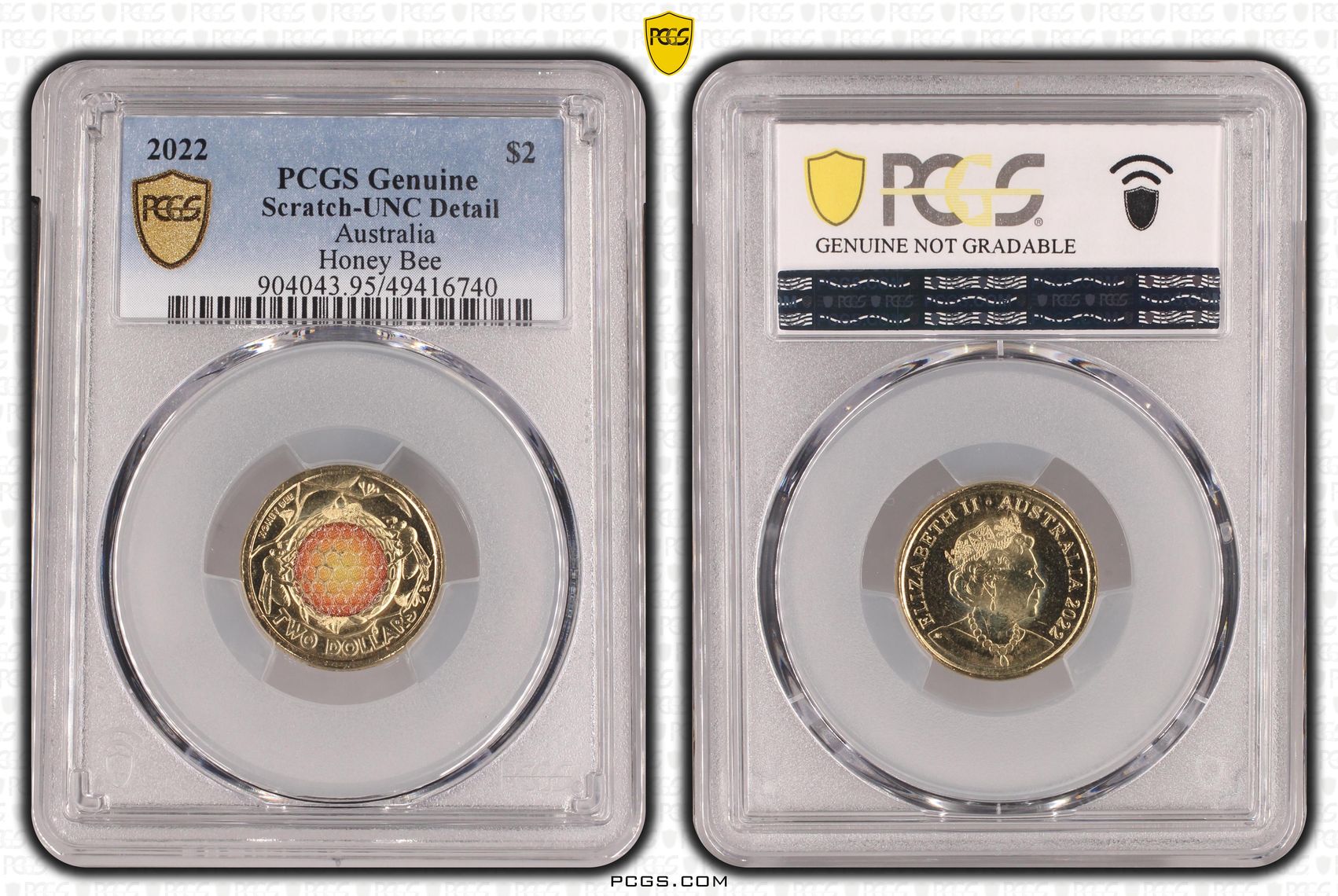 Honey Bee Colorized, Two Dollar, 2022, PCGS Genuine - UNC Details (95 - Scratch)