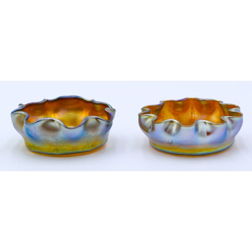 Pair L.C. Tiffany Favrile Iridescent Glass Salts 2.5''