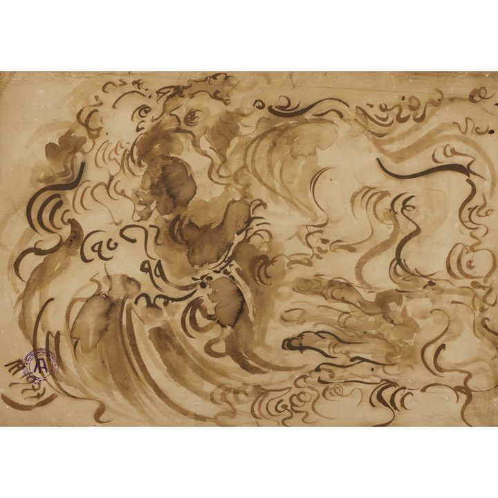 Kusama Affandi ''Roosters with Hand'' 1977 Ink