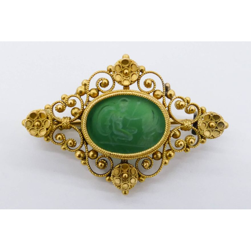 Victorian 22k Roman Intaglio Filigree Brooch