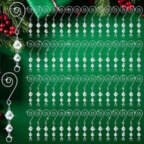 BUCHERRY 100 PCS ORNAMENT HANGERS TREE ORNAMENT HOOKS DECORATIVE CLEAR ACRYLIC WIRE S HOOK WITH LOBSTER CLAWS HANGING METAL WIRE C